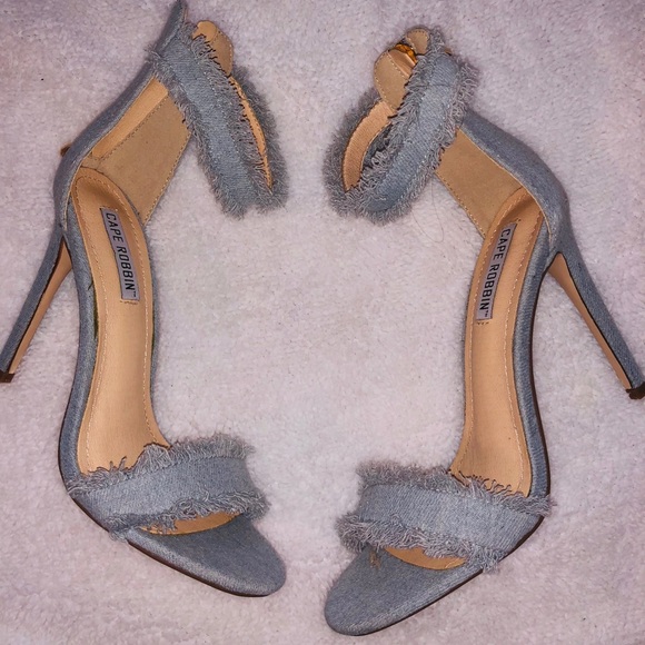 Shoes - Denim fringed heels ⭐️ NEVER WORN